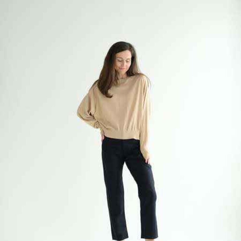BOBOUTIC Women's Levity Crewneck Cashmere Blend Sweater in Brown Size S Pullover